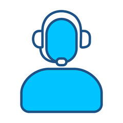 Customer Support Icon In Blue Monochrome Flat Design, Vector Illustration  