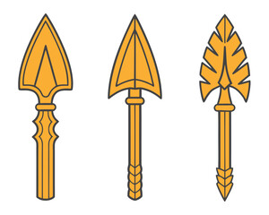 Collection of Three Golden Arrowhead Spear Designs with Intricate Details and Patterns