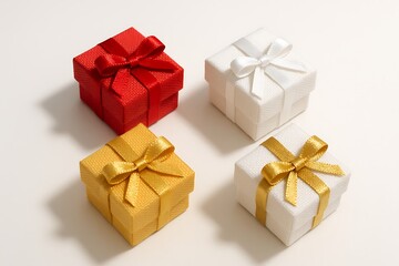 Obraz premium Colorful gift boxes arranged in a neat square pattern on a light background for festive occasions and celebrations