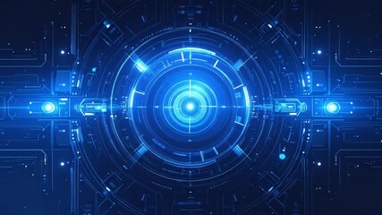 Futuristic digital interface design: Circuitry with glowing blue lights and elements - Powered by Adobe