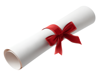 png white diploma with red ribbon