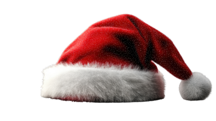 Festive holiday Santa Claus hat, capturing the joyous spirit of Christmas season, evoking nostalgia and holiday cheer. Isolated On Transparent and White Background