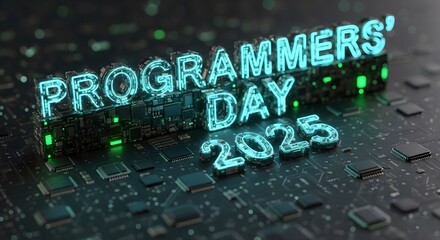 Programmers day 2025 celebration on a computer chip with neon lights