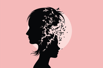 Child and Parent Silhouette with Growing Roots – Psychological Duality and Trauma Concept Illustration
