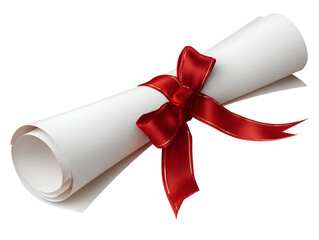  white diploma with red ribbon, background.