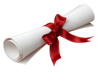  white diploma with red ribbon, background.