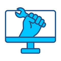 Technical Support Icon In Blue Monochrome Flat Design, Vector Illustration  