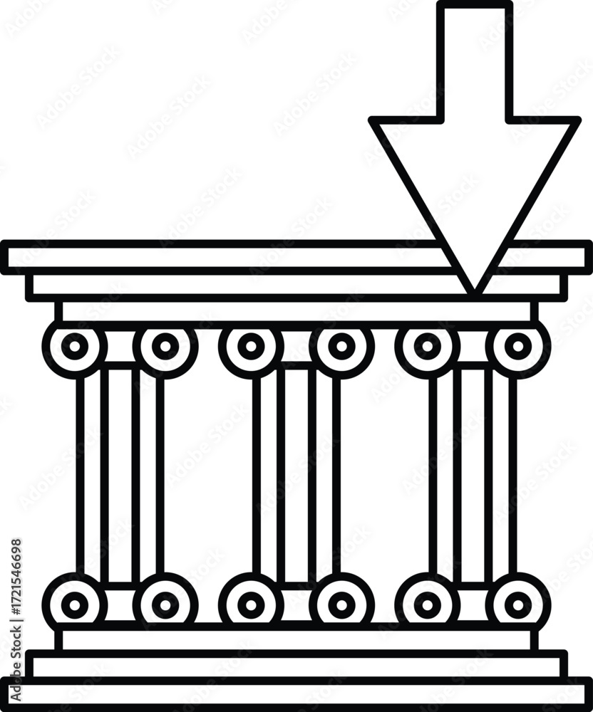 Poster a white and black drawing of a column with a downward arrow pointing to it