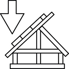 A downward arrow is pointing to a house with a slanted roof