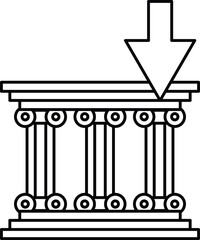A white and black drawing of a column with a downward arrow pointing to it