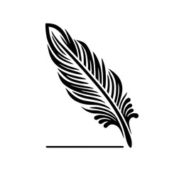 Obraz premium Elegant black quill feather poised above a subtle horizontal line, suggesting writing, creativity, or artistic expression