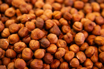 Hazelnut kernels. Close-up. Background for snacks and nuts