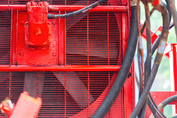 Ventilate fan part of the electricity  generator engine, using to cooling the temperature inside the machine. Industrial equipment object, close-up and selective focus. 