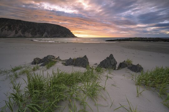 Sandy beach beach Sandfjordstranden, Berlev&aring;g, Barents Sea, Varanger, Finnmark, Norway