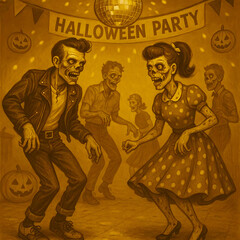 Fototapeta premium Retro 50s Zombie Dance Party