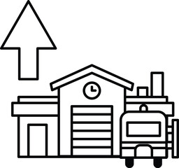 A building with a clock on it and a truck in front of it