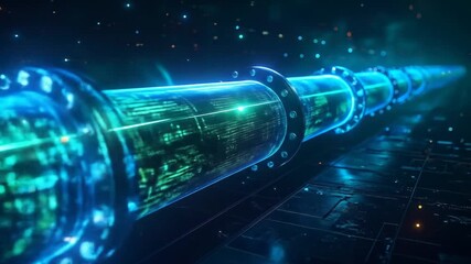 Futuristic Data Stream Pipeline Visualization in a Cybernetic and Dynamic Environment - Powered by Adobe