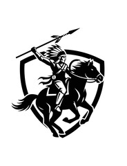 Native American Warrior Mascot Illustration Esport Logo Emblem on Horse