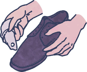 革靴をクリーナーで磨くイラスト