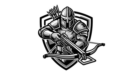 Armored Knight Mascot Illustration Esport Logo Emblem with Crossbow