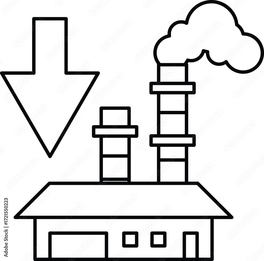 Canvas Prints a factory with a large chimney and a downward arrow