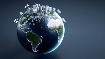 Fototapeta premium A digital representation of the earth showcasing the interconnected nature of modern technology, infrastructure, and sustainable development across the globe.
