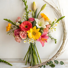 bouquet of flowers on wooden background