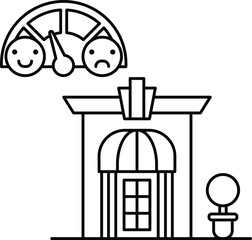 A building with a car on top of it and a speedometer