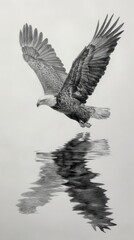 Eagle in flight reflection