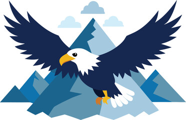 Obraz premium Majestic Eagle Soaring Above Snowy Mountain Peaks A Symbol of Freedom Strength and American Pride Illustration on white