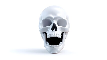 Obraz premium Striking close-up of a highly detailed, monochrome human skull in an eerie, spooky setting.
