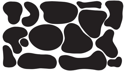 Abstract organic shape frame vector illustration set. Black fluid ink liquid blob, basic stain silhouette irregular random drop on white. Doodle decorative element wavy different form. Soft round oval