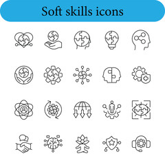 Collection of hand drawn soft skills icons in outline style