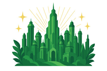 Illustration of a resplendent emerald city design concept