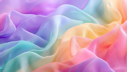 Obraz premium Soft, pastel rainbow-hued fabric in flowing, draped folds. Subtle light creates gentle highlights on the sheer material