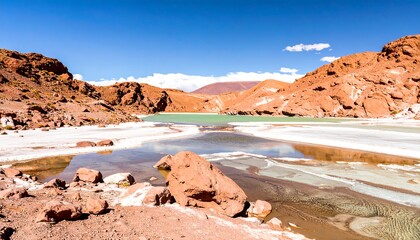 A serene, colorful landscape of a high-altitude lake