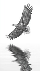Bald eagle in flight reflection
