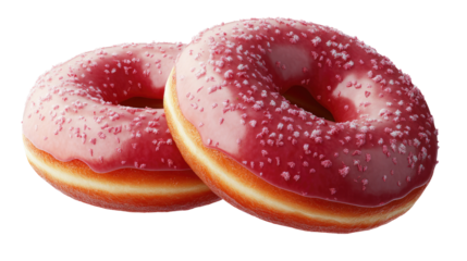 two delectable donuts tempt with their vibrant colors and textures, perfectly frosted and ready to indulge. Isolated On Transparent and White Background