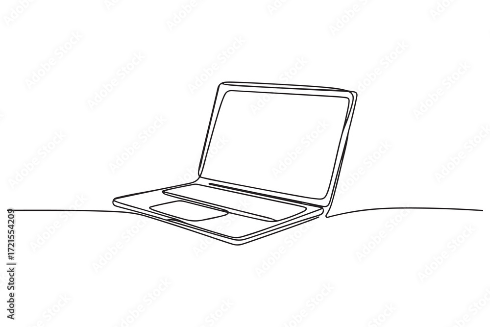 Poster single line continuous drawing of laptop computer minimal outline vector illustration