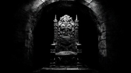 Dark throne in stone archway