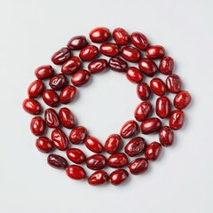 Red berries arranged in a circular frame on a light gray background, creating a minimalist, natural design