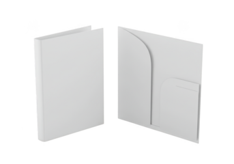 Two blank white folders displayed from the side against a simple backdrop transparent background