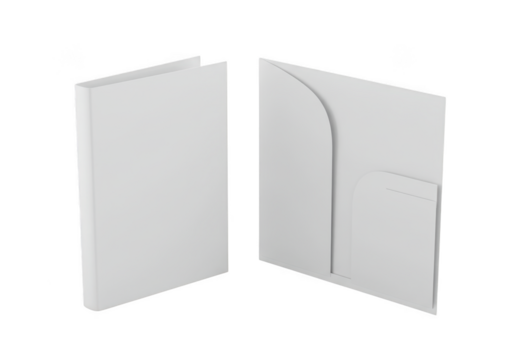 Two blank white folders displayed from the side against a simple backdrop transparent background