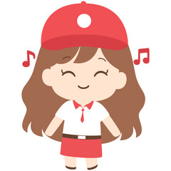 Girl with red cap singing, musical character illustration ideal for music or performance themes.

