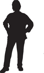 vector,silhouette of  front view of senior woman standing and arms akimbo
