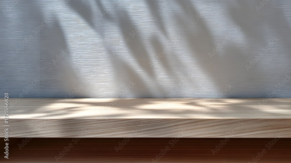 Aufkleber empty wooden table top with a clean, minimalist design and natural texture, featuring soft shadows a