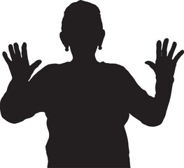 vector, silhouette of a senior woman with a surprised and raised hands