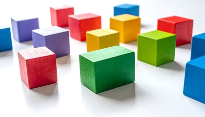 Obraz premium Colorful wooden blocks arranged on a white surface