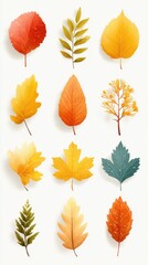 Obraz premium Colorful autumn leaves arranged artistically on a light background showcasing seasonal change and nature's beauty