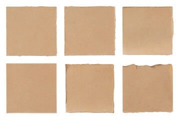 Cardboard squares with torn edges isolated on white background